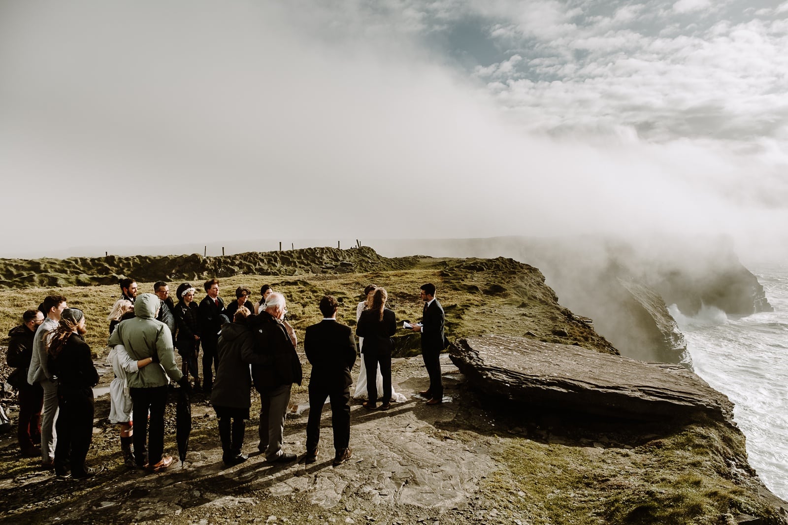 A wedding ceremony on the Cliffs of Moher in Ireland