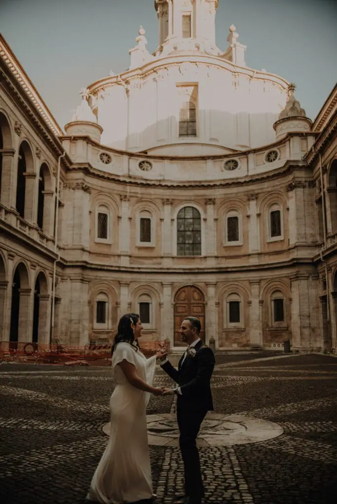 Dancing outside a palace in Rome on your wedding day