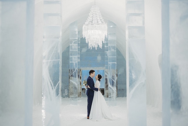 ice hotel sweden snow castle elopement