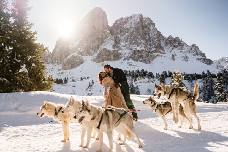 Winter Elopement in The Dolomites With Dog Sledding