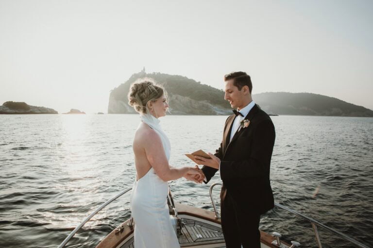 Cinque Terre Elopement in Italy with A Sunset Boat Ceremony